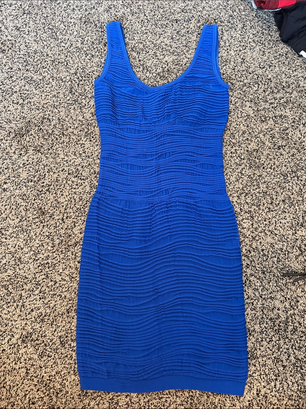 Blue Textured Scoop Neck Bodycon Dress